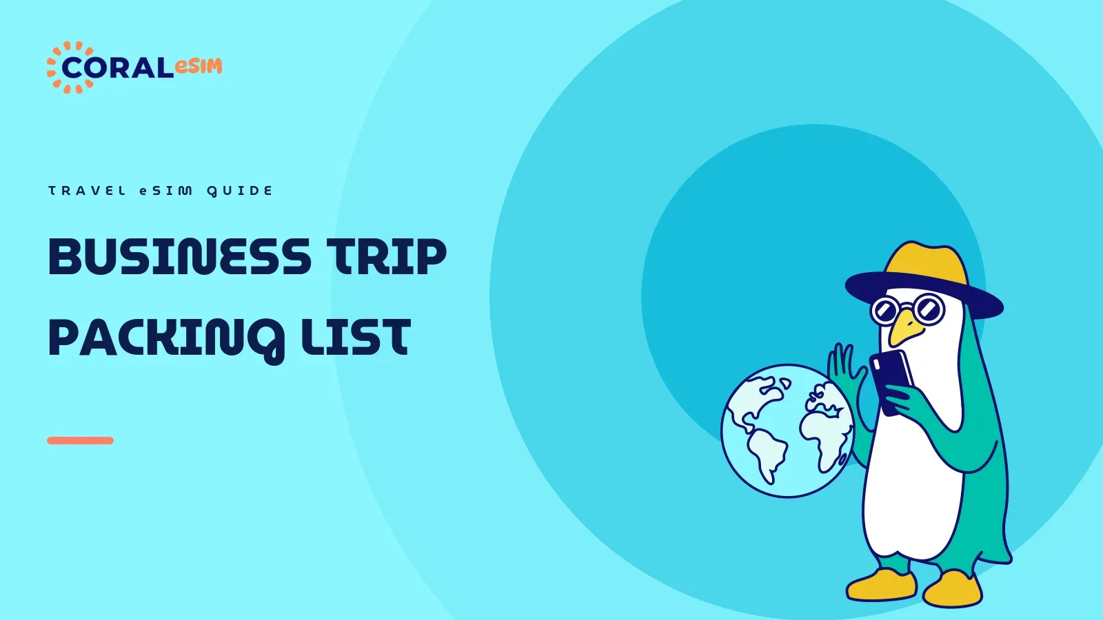 Illustration for the article on what to pack for an international business trip. Flat vector artwork on an ocean gradient background