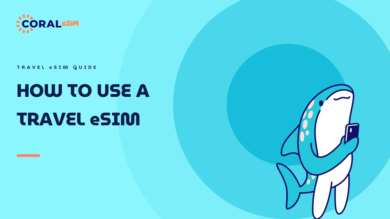 Illustration for the article about how to use a travel eSIM. Flat vector artwork on an ocean gradient background