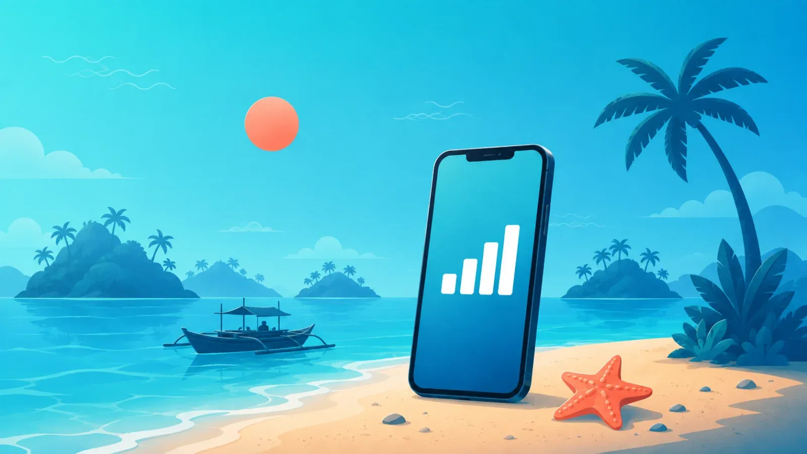 菲律宾旅行eSIM示意插图（海岛与螃蟹船）