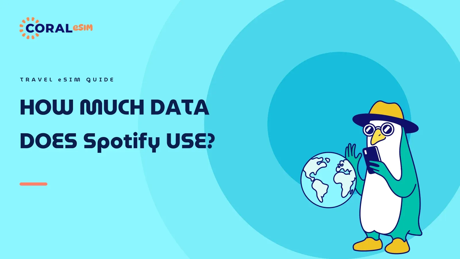 说明Spotify等音乐App流量消耗的文章配图。以海洋渐变为背景的扁平矢量插画