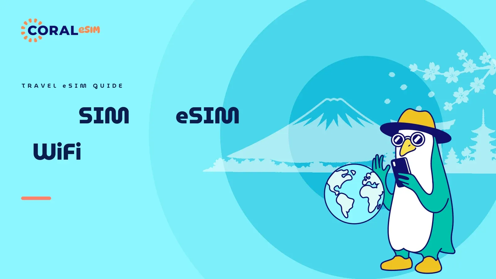 Illustration for the article about haneda airport sim card. Flat vector artwork on an ocean gradient background