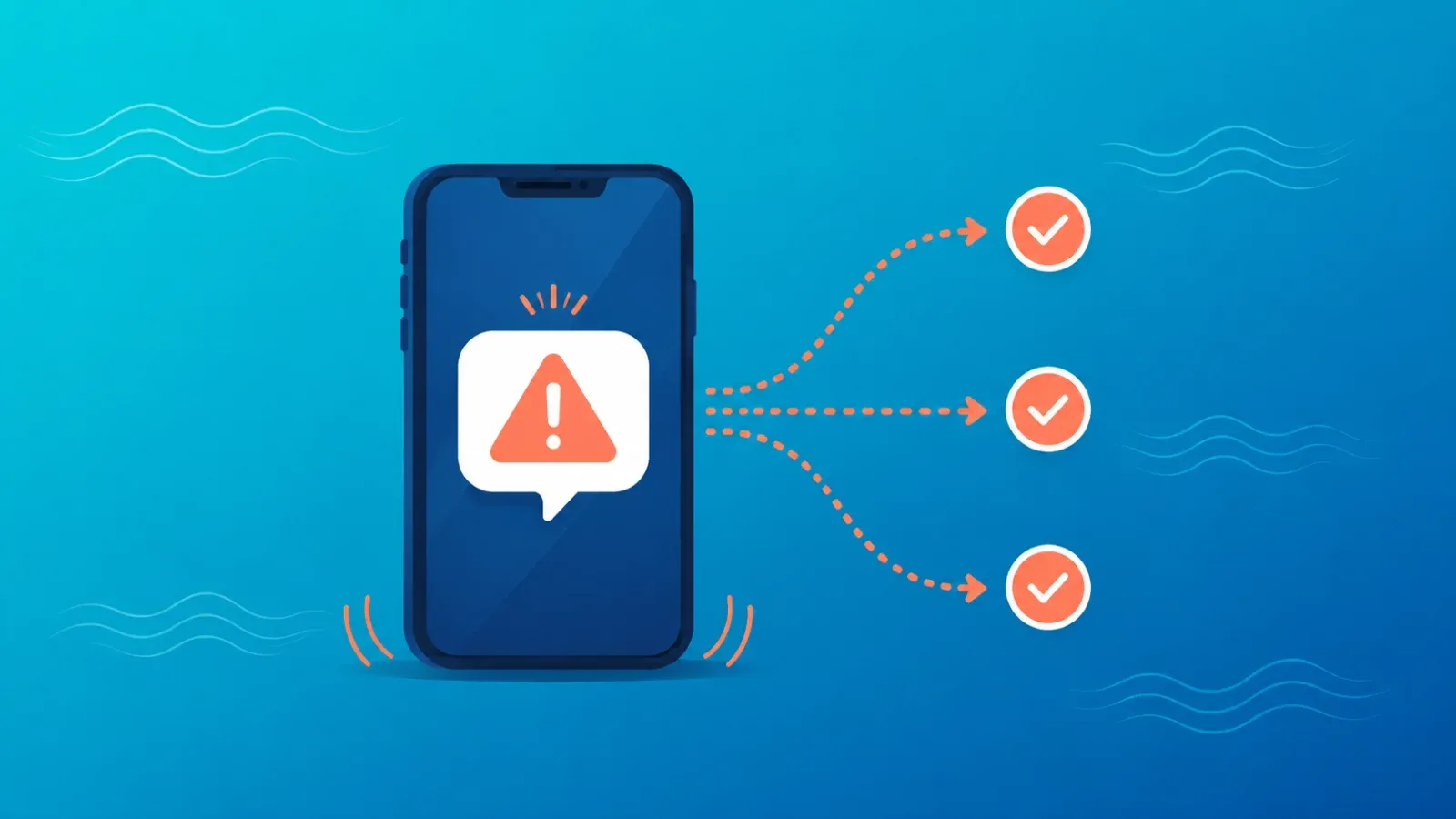 eSIMのアクティベート失敗のイメージ。警告マークを表示したスマートフォンと、原因別に分岐する対処フロー
